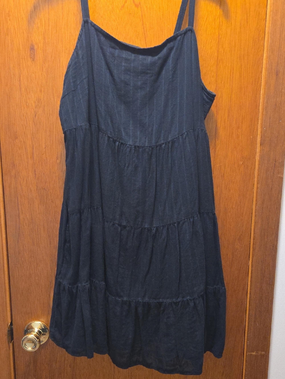 Women's Black Tiered Spaghetti Strap Swing Dress